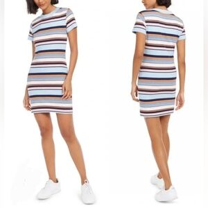 NWT French Connection Byatt Striped Bodycon T-shirt Dress Utility Blue Multi 12